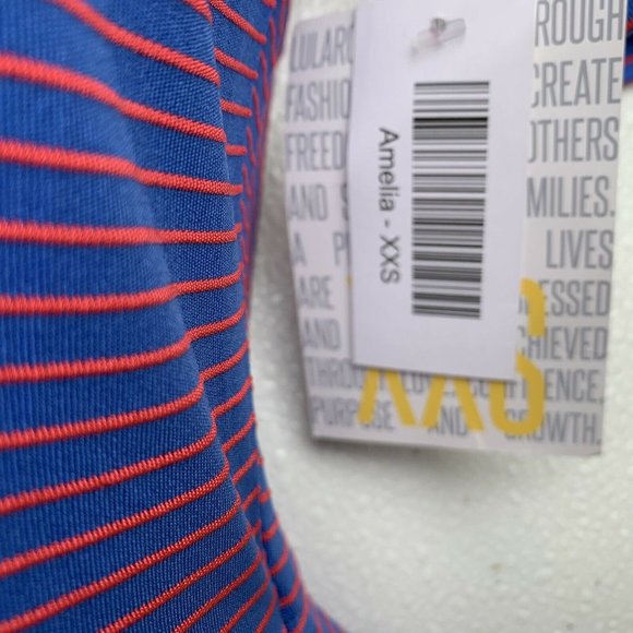 LulaRoe Amelia Women Dress Size XXS Blue Red Strip - Picture 7 of 12